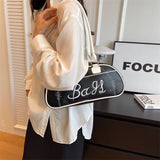 Lkblock Retro Bowling Shoulder Bags For Women Letter Embroidery Solid Color Long Handle Boston Bag Luxury Designer Handbags