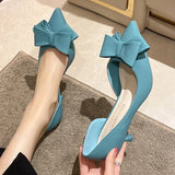 Lkblock Blue Bowtie Thin Heeled Pumps Women Autumn PU Leather Slip on High Heels Shoes Woman Pointed Toe Party Shoes Mujer