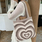 Lkblock Knitted Heat Pattern Shoulder Tote Bag, Open Top Design With Large Capacity for Shopping, Travel, Gatherings, etc.