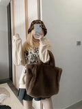 Lkblock Plush Tote Bag Women Autumn Vintage Fur Soft Large Capacity Coffee Shoulder Bag Female Retro Y2k Handbag Aesthetic