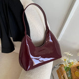 Lkblock Designer Solid Shoulder Bags for Women Handbags and Purses 2024 New Fashion Patent Leather Underarm Ladies Tote Bags