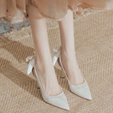 Lkblock Sandals for Women Stiletto Bow Ladies Shoes Pointed Toe Footwear Party Weddings Summer Thin Heels Daily Korea Sale Original