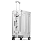 Lkblock NEW 100% All Aluminum Travel Suitcase On Wheels Silver Rolling Luggage Large Size High Quality Trolley Luggage Case Bag Men's