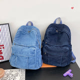 Lkblock Women Jeans Shoulder Bag Large Capacity Denim Simple Backpack Adjustable Strap Laptop Backpack Female Daily Backpack