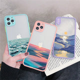 Lkblock Watercolor Phone Case For IPhone 14 13 12 11 15 Pro Max Mini X XS XR Max 7 8 Plus SE2 Cases Ocean Waves Shockproof Covers