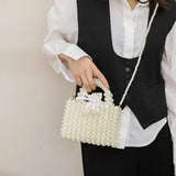 Lkblock Luxury Woven Pearls Bag Shoulder Bags for Women Designer Small Beading Handbags Brands Party Evening Purse Wedding Clutch Tote