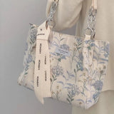 Lkblock Elegant Tote Bags for Women Floral Embroidery Casual Handbag Large Capacity Gentle Lady Fashion Shopping Shoulde