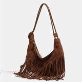 Lkblock Bohemian Style Women Bag New Frosted Tassel Underarm Bag Large Capacity Shoulder Bag Crossbody Bag