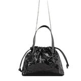 Lkblock Fashion Sequins Women Handbags Shinny Drawsting Shoulder Crossbody Bags Luxury Evening Party Purses Large Capacity Tote Bag