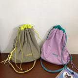 Lkblock Nylon Solid Color Cute Style Women Female Kawaii Lightweight Messenger Bags Drawstring Girls  Teenage Soft Shoulder bag Fashion