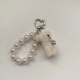 Lkblock Plush Teddy Bear Pearl Bracelets Cell Phone Chain Cute Doll Bag Charms Keychain Pendant Girl Heart Hanging Ornament