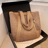 Lkblock Elegant Ladies Straw Woven Handbag Women Holiday Beach Commute Casual Tote Top-Handle Bags Fashion Retro Shoulder Bags 2024