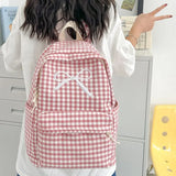 Lkblock Japanese Small Fresh High School Student Bag Female Korean Ins Wind Student Junior High School Student Plaid Bow Backpack