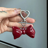 Lkblock Exquisite Temperament Red Heart Bow Charms Keychain Versatile Phone Pendant Fashion Backpack Hanging Ornament Accessories Gifts