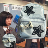 Lkblock Japanese Korean Original College Backpacks for Girls Bone Star Skull Large Capacity Commuter Versatile Student Schoolbag Y2k Ins