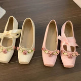 Lkblock Women Flats Bow Marie Janes Shoes 2024 Spring New Lolita Dress Square Toe Shoes Designer Walking Sandals Female Elegant Zapatos