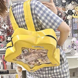 Lkblock Yellow Star Ita Bag Girls Cute Fashion Kawaii Backpack Y2K Waterproof Front Pocket Transparent Knapsack Teenage Travel Schoolbag