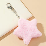 Lkblock New Star Plush Pendant Keychains for Women Girls Pentagram Key Chains Rings Hairball Bag Keyring Holder Charm Jewelry Accessory