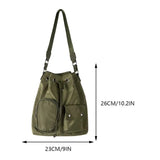 Lkblock Women Crossbody Bag Drawstring Nylon Ladies Bucket Bag Fashion Temperament Large Capacity Wear-resistant Travel Shoulder Bags