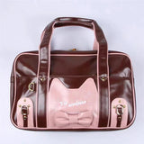 Lkblock Sweet Lolita Girls Japanese JK Briefcases Handbags School PU Bookbags Tote Cute Kawaii Cat Bowknot Shoulder Bags