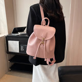 Lkblock Genuine PU Leather Backpack Female Large Capacity Casual School Bag Solid Drawstring Travel Shoulder Bag Korean Fashion Backpack