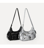 Lkblock Silver Hobos Y2K Shoulder Crossbody Bags Women Tote Handbags and Purses New Solid Messenger Bag High Quality