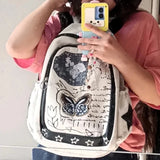 Lkblock Korean 2024 New Vintage Chain Punk Letter Butterfly Backpack for Women Student Commuting Schoolbag Y2k Personalized Backpack Ins