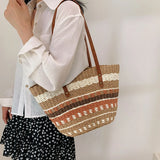 Lkblock Stripe Design Large Straw Tote Bags for Women 2024 Fashion Summer Shoulder Bags Lady Travel Handbags Weave Beach Bag