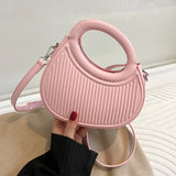 Lkblock Half Moon Small Shoulder Bag For Women 2024 Spring New Green Purple Handbags Pleated Design PU Leather Crossbody Round Hand Bag