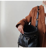 Lkblock - Women Fashion PU Leather Shoulder Tote Bag Large Capacity Moto Biker Zipper Handbag Gothic Punk Black Crossbody Bag For Girl