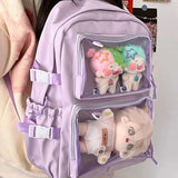 Lkblock Y2K Japanese High School Girls Backpack Transparent Pockets Itabag For Dolls Pins Display Plate Laptop Backpack Mochilas Ita Bag