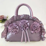 Lkblock Gothic Purple Y2k Hand Bag Women New Dark Lolita Soft Chic Handle Purse Female Vintage Flower Cute Mini Bag