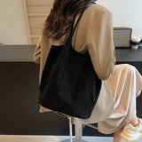 Lkblock Suede Sewing Thread Retro Women's Shoulder Bags Zipper Casual Versatile 2024 New Solid Colors High Capacity Casual Tote