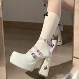 Lkblock Spring Punk Thick Heel Mary Jane Lolita Shoes Woman Patent Leather Cosplay Shoes Y2k Chunky Platform High Heels Pumps