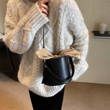 Lkblock French PU Bucket Bags Single Root Handbag New Trendy Fashion Shoulder Crossbody Bucket Bag Popular This Year