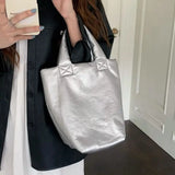 Lkblock Korean 2024 New Waterproof Versatile Silver Minimalist Women's Handbag Fashion Soft Leather High Quality Water Bucket Bag Ins