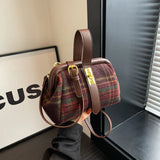 Lkblock Wool Blend Grid Hobos Shoulder Crossbody Bags Women Tote Handbags and Purses New Plaid Messenger Bag High Quality