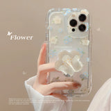 Lkblock Ins Artistic Flower With Holder Phone Case For iPhone 15 14 13 12 11 Pro Max Plus Soft Shockproof Bumper Clear Protective Cover