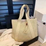 Lkblock Elegant Ladies Straw Woven Handbag Women Holiday Beach Commute Casual Tote Top-Handle Bags Fashion Retro Shoulder Bags 2024