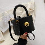 Lkblock Vintage Black Messenger Bag Women Retro Leather Handle Bucket Bag Purse Ladies Fashion Versatile Crossbody Bags Bolsos