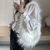 Lkblock Y2K Faux Fur Solid Women's Bag Trend Individuality Winter Plush Shoulder Bags Female Fashion New Design Bolso Mujer