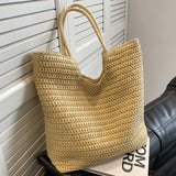 Lkblock New Casual Women Large Capacity Handmade Weave Handbags Shopping Bags Hobo Shoulder Bags Clutch Vacation Beach Straw Big Totes