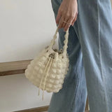 Lkblock Luxury Puffy Bucket Bag Plaids Quilted Purses and Handbags Designer Drawstring Shoulder Bag Padded Crossbody Bags for Women 2024