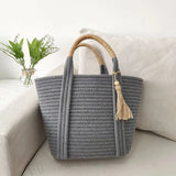 Lkblock Women Handbag New Ins Simple Fashion Versatile Cotton Rope Woven Bag Straw Woven Bag Holiday Beach Bag Bags