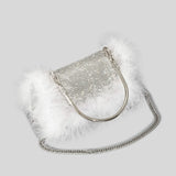 Lkblock Luxury Ostrich Feather Dianonds Patchwork Evening Handbags Shinny Rhinestone Shoulder Crossbody Bags Glitter Small Party Purses