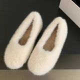 Lkblock Winter Women's Keep Warm Plus Velvet Flats New Fashion Fur Slip on Casual Shoes for Women Light Walking Shoes Zapatos De Mujer