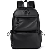 Lkblock 14 Inch Men's Backpack Large Capacity Travel Leisure Solid Color Pu Computer Backpack Fashion Men And Women Students Schoolbag