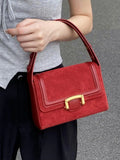 Lkblock Niche Underarm Small Square Bag Fashionable and Versatile Korean Version Handbag New Retro Suede Tote Bags