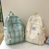 Lkblock Fashionable Plaid Canvas Female Backpack Student School Bag Backpack Girl School Bag Large Capacity Travel Backpack