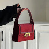 Lkblock Niche Underarm Small Square Bag Fashionable and Versatile Korean Version Handbag New Retro Suede Tote Bags